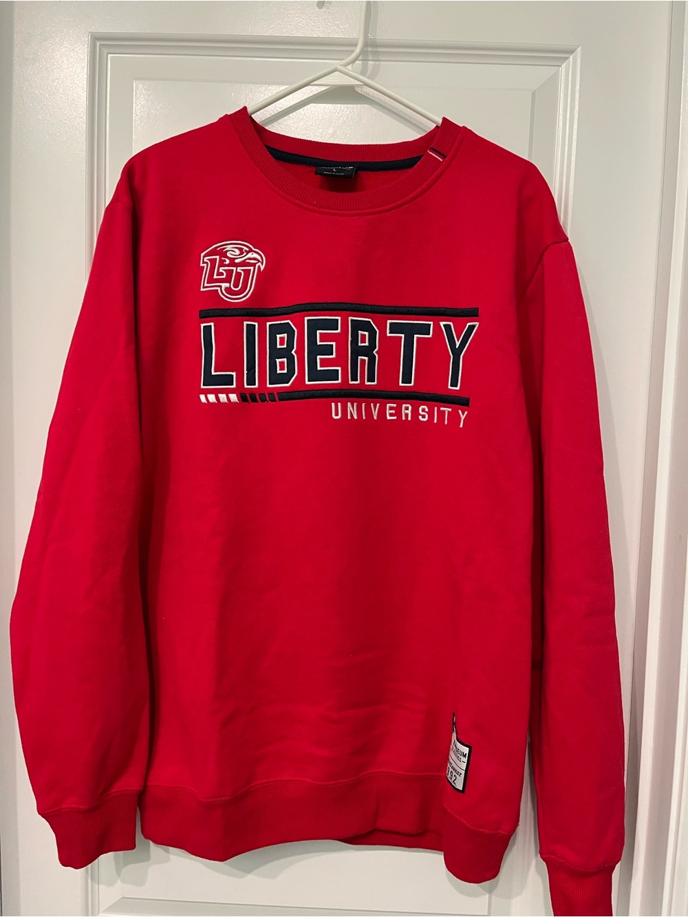 Colosseum Bright Red Liberty University Athletic Sweatshirt with Patch Logo